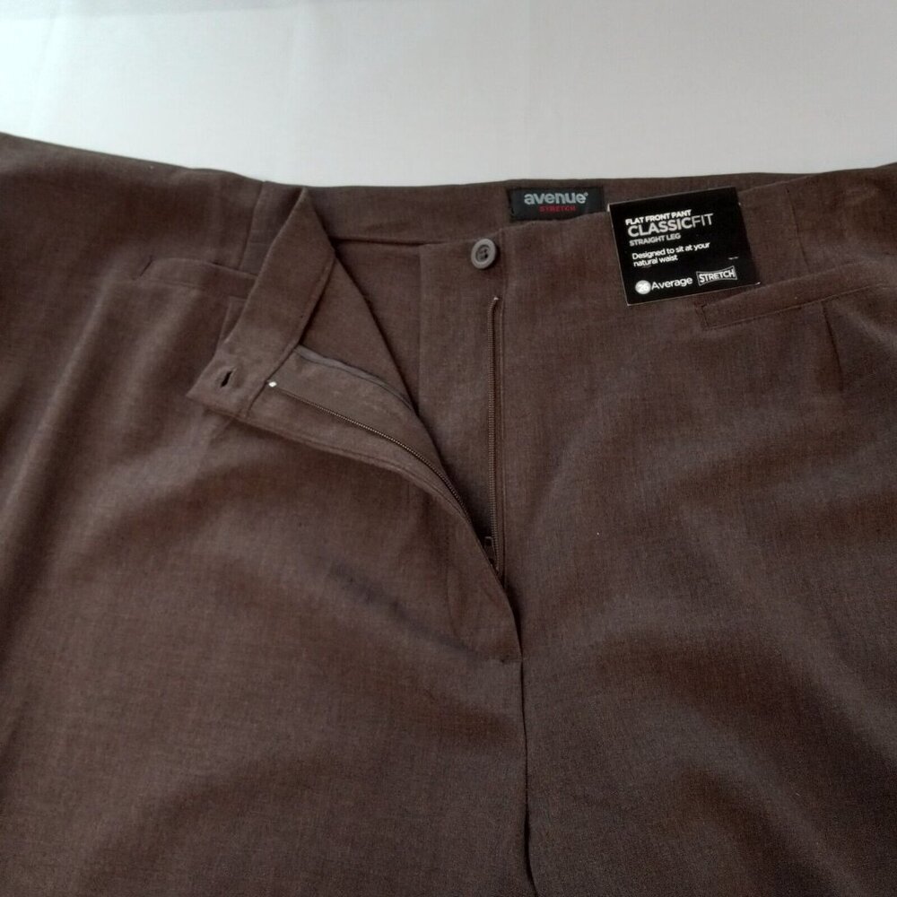 Avenue Stretch Women's Pants 47/29.5 Plus Size 26 Brown Flat Front Straight NWT - Picture 7 of 16
